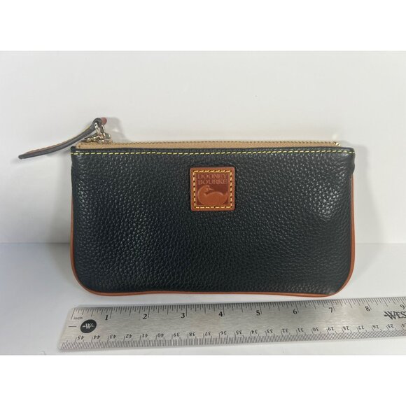 Dooney & Bourke Black Pebbled Leather Zip Wallet With Tan Trim & Gold Accents Co - Picture 6 of 6